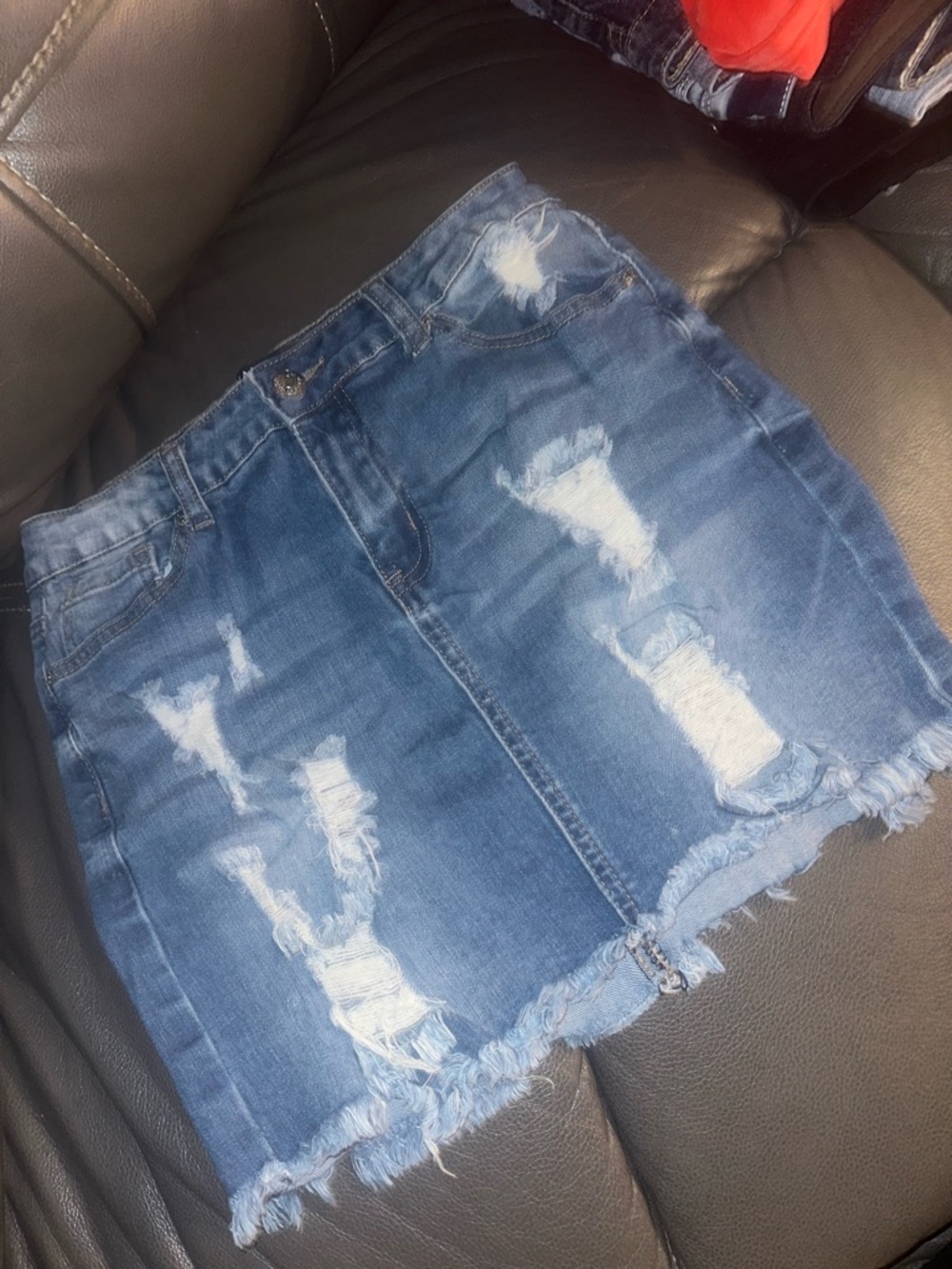 Wax Jean Distressed Blue Denim Mini Skirt